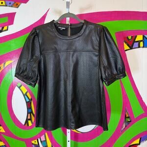 Steve Madden Black Puff Sleeve Blouse, Faux Leather. Size XL. Excellent cond!
